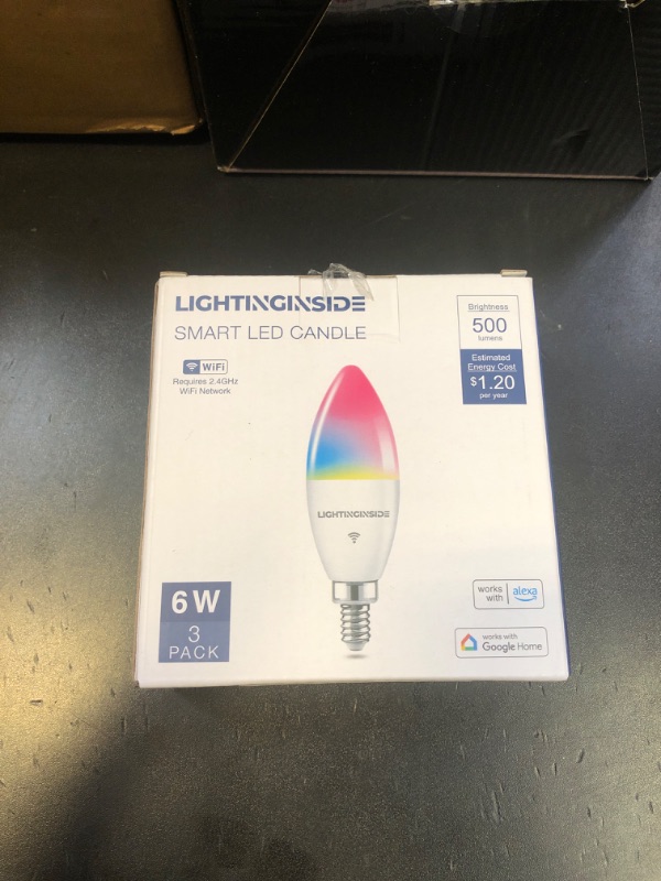 Photo 1 of Lightinginside E12 Smart Light Bulbs 60W Equiv., 500LM 6W RGBCW Candelabra Chandelier Candle Bulb Works with Alexa/Google Home/Smart Life, 2.4G WiFi Bluetooth Bulbs, No Hub Required, ETL Listed, 3PCS