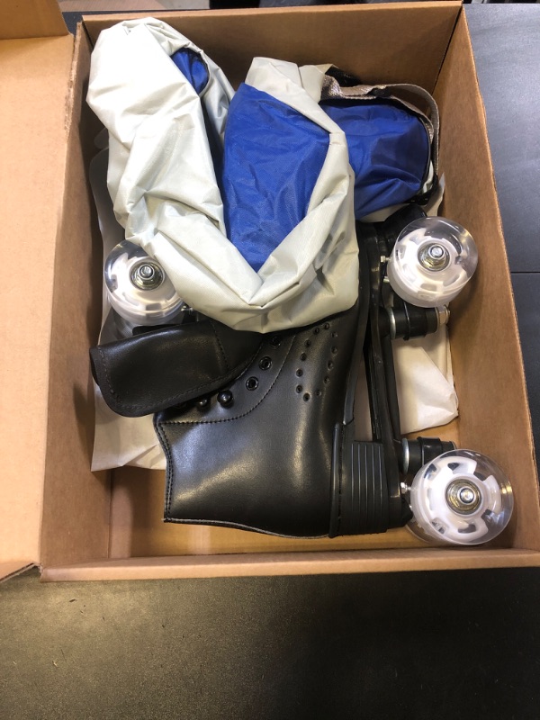 Photo 1 of Ugboiu Roller Skates for Men and Women, Black Derby Roller Skates with 4 Shiny Wheel, Classic Double-Row Skates for Indoor and Outdoor