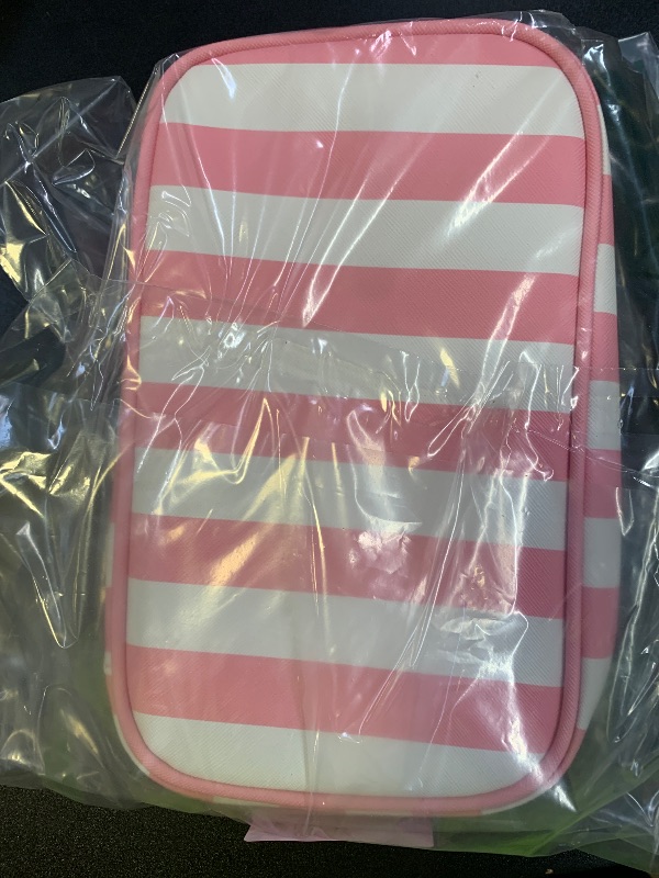 Photo 1 of OCHEAL Makeup Bag,Travel Makeup Organizer Bag, Large Capacity Cosmetic Bags For Women Large Travel Toiletry Bag Girls Traveling With Brush Slot And Divider-Stripes Pink