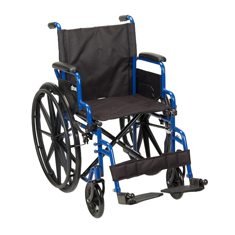 Photo 1 of Drive Medical Blue Streak Lightweight Wheelchair with Swing-Away Footrests and Flip-Back Arms, Portable Folding Wheelchair for Adults and Seniors, 18 Inch Seat
