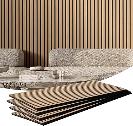 Photo 1 of VEVOR Wood Slat Acoustic Panels, 23.6 x 47.2 in, 4-Piece MDF Accent Wooden Wall Panels, Faux Wood Wall Board Panels for Modern Interior Decor and Noise Reduction, Light Oak
