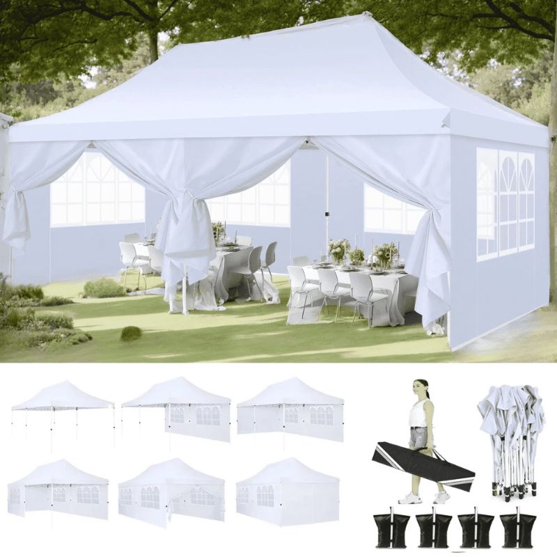 Photo 1 of COBIZI 10x20 Pop up Canopy with 6 Removable Sidewalls,Outdoor Waterproof Canopy Tents for Partie Wedding,Instant Sun Protection Shelter with Upgrade Raised Roof and Carry Bag,White
