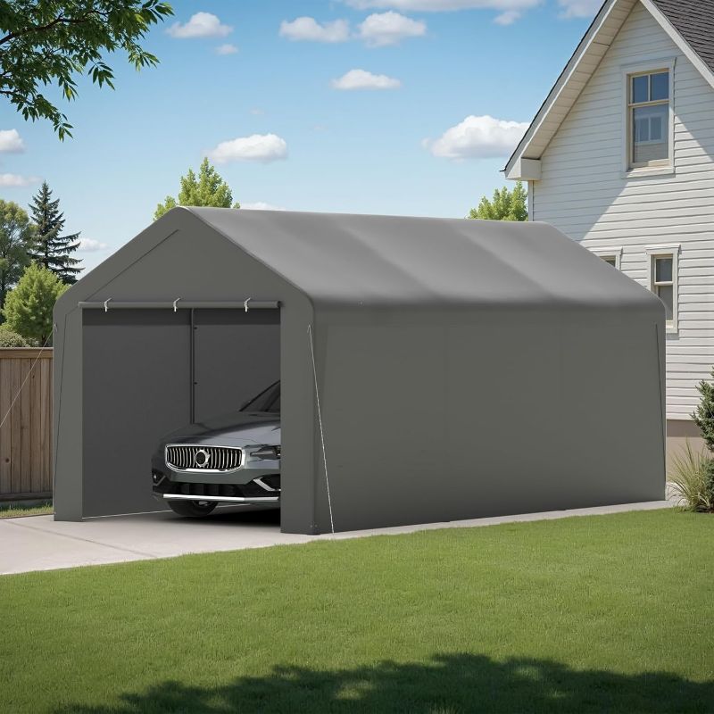 Photo 1 of Heavy Duty Portable Garage All-Season Car Canopy w/Removable Sidewall & Doors, Carport Canopy Party Tent w/Water-Resistant Tarp fo