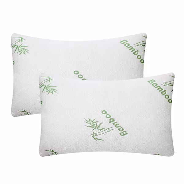 Photo 1 of NewHome "2-Pack Bamboo Memory Foam Hypoallergenic Shredded Pillows with Washable Cover for Neck Support" White Size Queen
