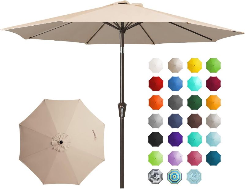 Photo 1 of  Outdoor Patio Umbrella Outdoor Table Umbrella with Push Button Tilt and Crank, Market Umbrella 8 Sturdy Ribs UV Protection Waterproof for Garden, Deck, Backyard, Pool (Beige)