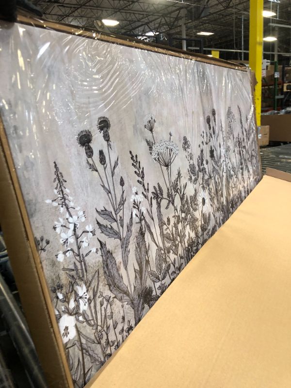 Photo 1 of NINEASO Botanical Framed Wall Art Canvas - Wildflower Pictures Vintage Grey Brown Floral Wall Decor Rustic Beige Print Flowers Nature Plants Painting Artwork for Home Decor 24" x 48" Natural, Framed