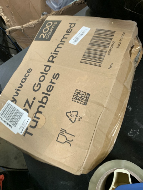 Photo 1 of [200 Pack] 9oz Clear Plastic Cups with Gold Rimmed Sturdy & Food Safe Disposable Wine Glasses Party Wedding Cups Disposable Drinking Cups Plastic Cocktail Glasses for Wine, Juice & Cold Beverages