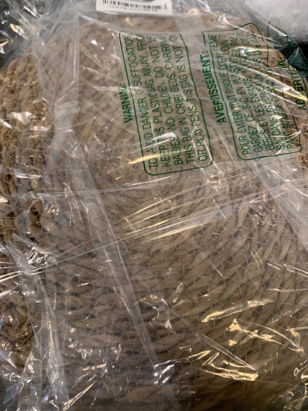 Photo 1 of 12 in Round Woven Placemats Plate Chargers Set of 10, Rattan Wicker Table Mats for Dinner Plates, Boho Farmhouse Rustic Place Mats for Dining Table Decor