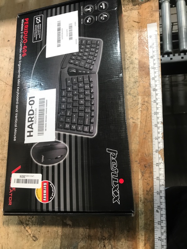 Photo 1 of ***MISSING USB *** Perixx PERIDUO-606 Wireless Mini Ergonomic Keyboard with Portable Vertical Mouse - Adjustable Palm Rest Stand - Membrane Low Profile Keys - US English