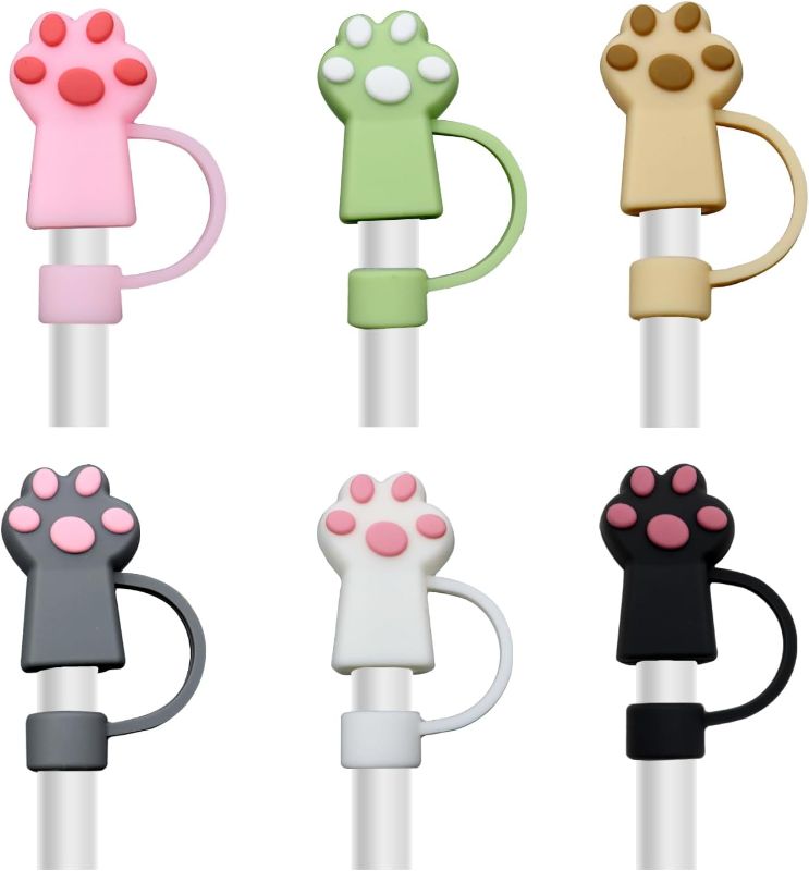 Photo 1 of  Cat Straw Cover Protector Reusable Drinking Accessories Silicone Cat Paws Straw Topper Compatible with 10 mm Straws 3 pcs.
