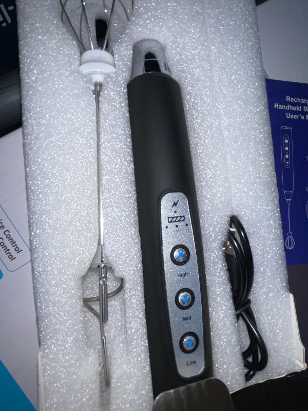 View 2 of ***(PARTS ONLY/ NON FUNCTIONAL)***YUSWKO Black Handheld Milk Frother Wand for Coffee, Rechargeable Electric Whisk with 3 Heads 3 Speeds Drink Mixer Coffee Frother For Latte, Cappuccino, Hot Chocolate, Egg