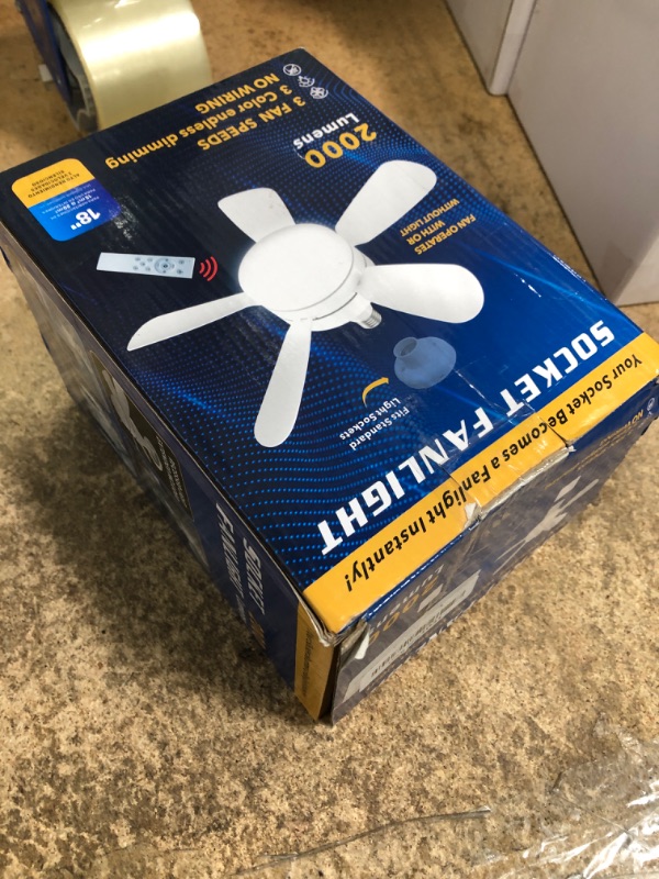 Photo 1 of **FOR PARTS/NON-FUNCTIONAL** Socket Ceiling Fans with Lights - OIZEGO Fan Light with Dimmable Led Light Bulb, 3 Colors 3000K-6500K, 2000 Lumens, Screw in Small Ceiling Fan for Bedroom Living Room Kitchen Garage Indoor