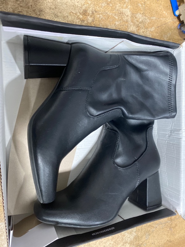 View 1 of **SHOWS SIGNS OF HEAVY USAGE**  mysoft Women's Ankle Boots Square Toe Side Zipper GoGo Boots Chunky Block Heel Mid Calf Low Heeled Short Booties  