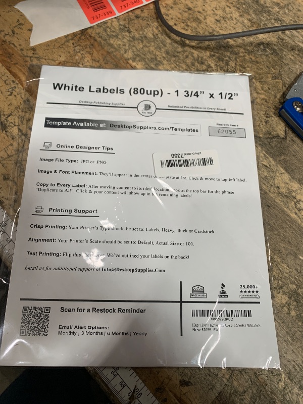 Photo 1 of 
White label (80) - 1 3/4 X 1/2