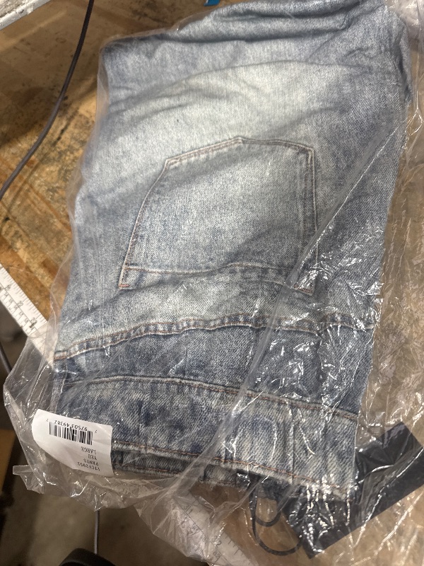 Photo 1 of [BLANKNYC] womens French Terry Distressed Printed Denim Jogger, Comfortable & Stylish Pants JOGGERES, Blue, Large US