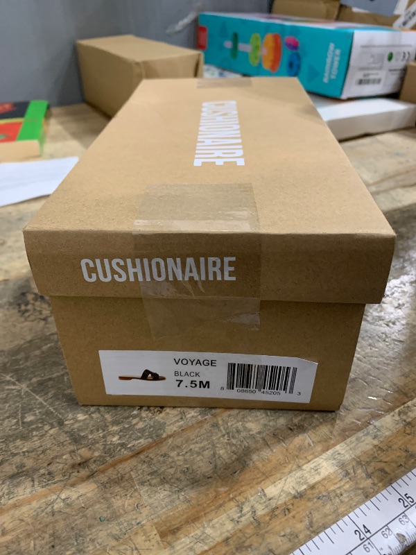 Photo 1 of **signs of usage**  CUSHIONAIRE Voyage Cutout Strap Slides for Women, Slip On Summer Flats, Trendy Footwear, Comfortable Vacation Style Sandals for Women 2025, BLACK 7.5