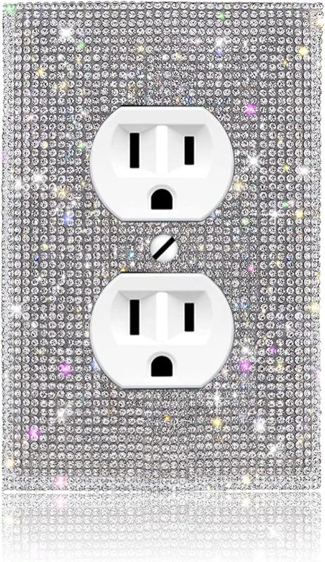 Photo 1 of (1PCS) BLING LIGHT SWITCH COVER SILVER RHINESTONE OUTLET COVER SHINY WALL PLATE COVER CRYSTAL SPARKLE SOCKET
