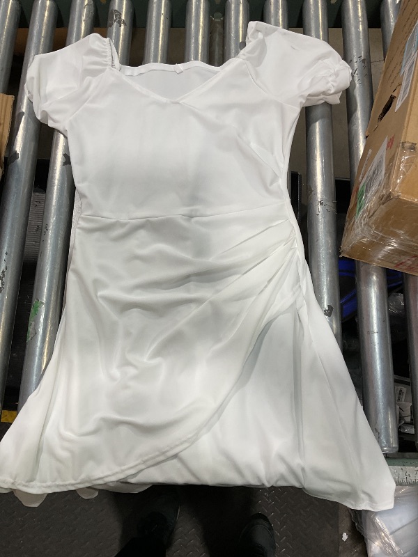 Photo 1 of ***MINOR DIRT TO SLEEVE (LEFT SIDE) *** Mini Dress Ruffle Hem Ruched Corset Short Cocktail Party Dresses, White size 2