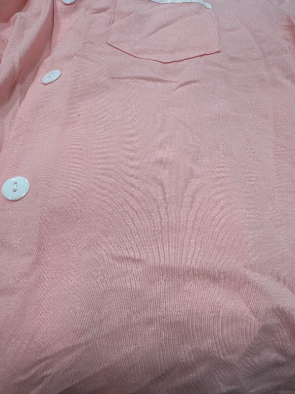 Photo 1 of ****SEE NOTES***** LYANER Women's Cotton Pajamas Set Button Short Sleeve Shirt with Shorts Set PJs Loungewear Pink Large