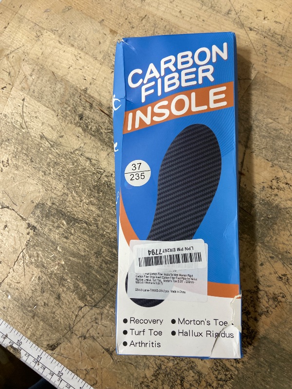 Photo 1 of 1 Pair Rigid Carbon Shoe Insert - Men's Carbon Fiber Foot Plate for Hallux Rigidus, Turf Toe, Morton's Toe (9.25' / 235mm - Men's 6 / Women's Size 7)