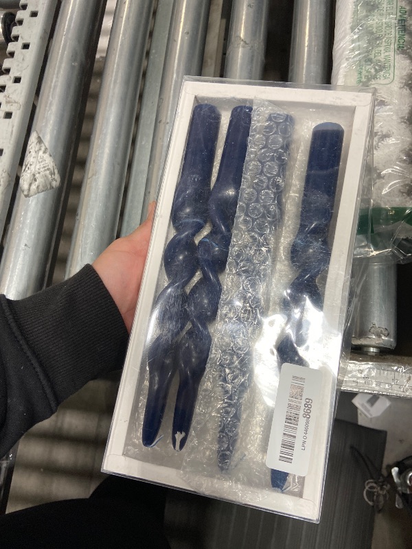 Photo 1 of 10 Inches Spiral Taper Candles Sticks Navy Blue Twisted Candle Dripless Unscented Long Candles, Handmade Candlesticks for Wedding Dinner Decor, Set of 4