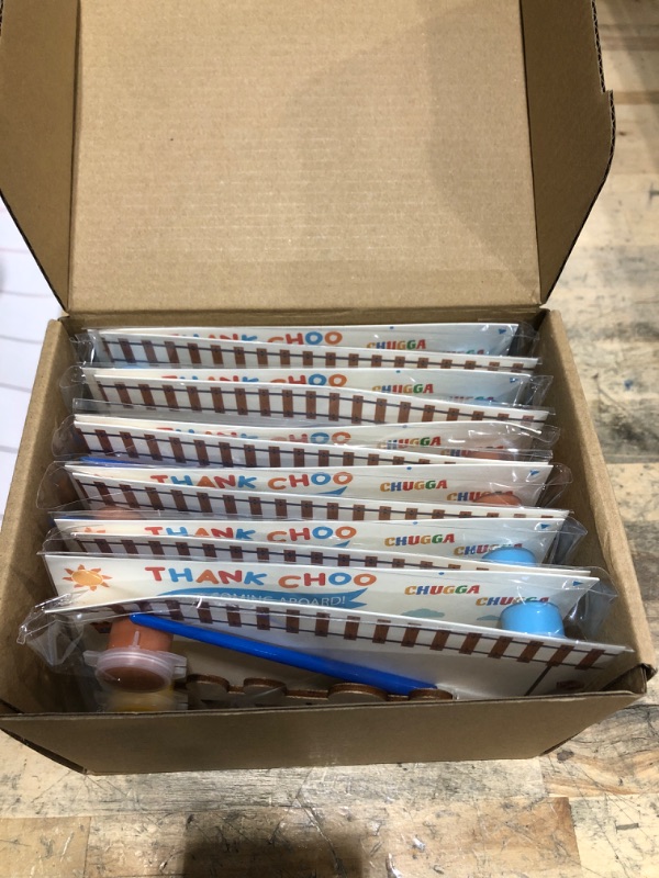 Photo 1 of 12 Pack Pre-Packaged Train Party Favors, Wooden Train Cutouts with Magnets & Painting Kits for Kids, Choo Choo Birthday Decorations & Thank You Gifts for Guests
