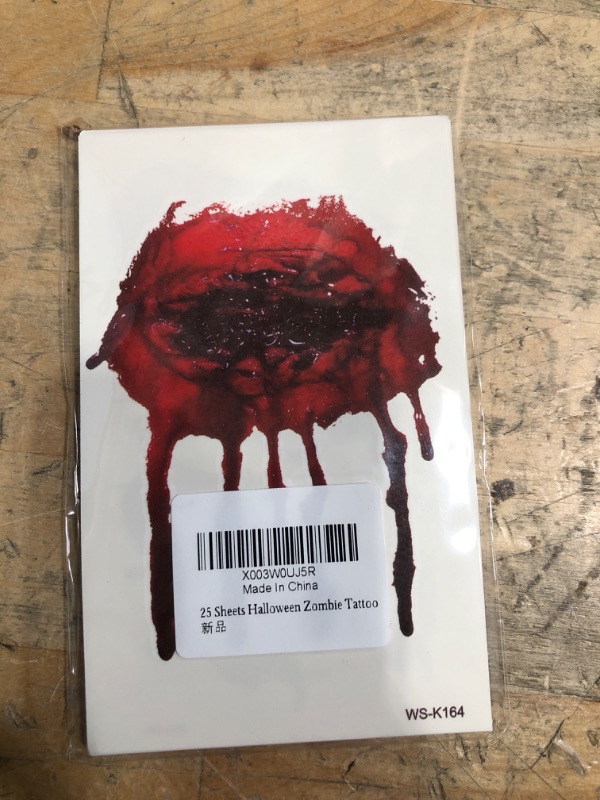 Photo 1 of 25 Sheets Halloween Zombie Temporary Tattoos, NEDEQI Plus-Size Scar Fake Blood Tattoos Waterproof Realistic Stitches Wound Temp Sticker for Zombie Makeup Chucky SFX Cosume Prank Cosplay Kids Men Women