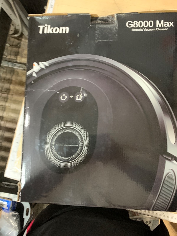 Photo 1 of ***FOR PARTS/NON-FUNCTIONAL MISSING CHARGER** Tikom Robot Vacuum and Mop Combo, 5000Pa Robotic Vacuum Cleaner, 150 Min Max, App & Remote Control, Ideal for Hard Floor, Carpet, Pet Hair, Self-Charge(G8000 Max)