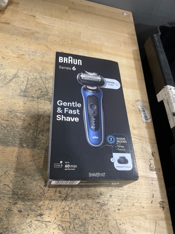 Photo 1 of **MISSING CHARGER CORD** Braun Electric Shaver for Men, Series 6 6120s, Wet & Dry Shave, Turbo & Gentle Shaving Modes, with Precision Trimmer & Pouch, Blue