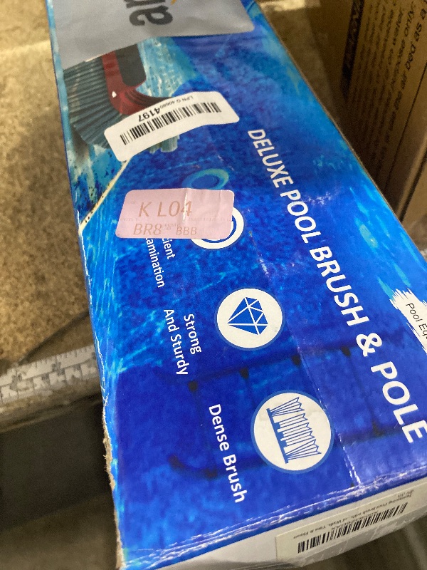 Photo 1 of **UNKNOWN MISSING ASSEMBLY PIECES** Swimming Pool Brush with Pole - 17.5" Wall Brush with 10FT Adjustable Aluminum Pole, Nylon Bristles, Curved Ends, EZ Clip Handle, Pool Brush for Cleaning Walls, Tiles & Floors