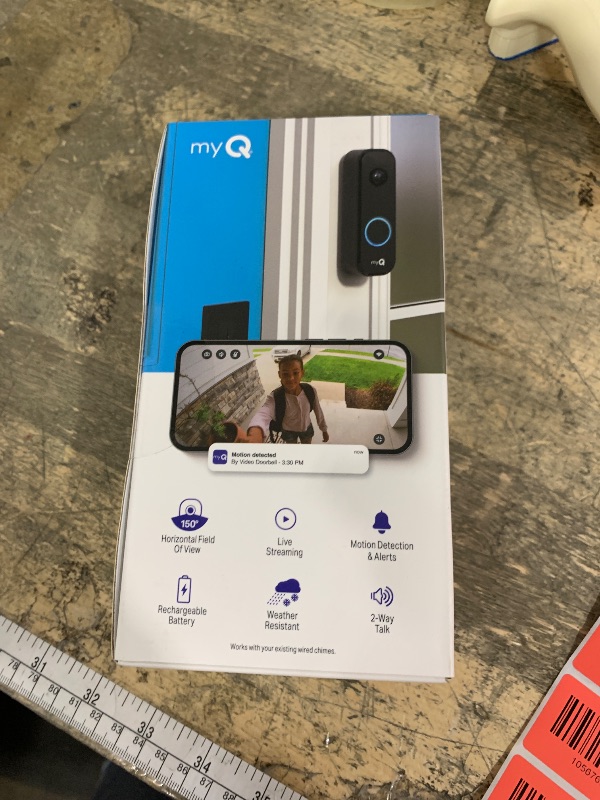 Photo 1 of *************MISSING MOUNTING PIECE************
CHAMBERLAIN myQ Video Doorbell | 2K Camera, Battery/Wired, Color Night Vision, Live View with 2-Way Talk, Motion Detection & Real-Time Alerts, 150 Deg Wide View, Black