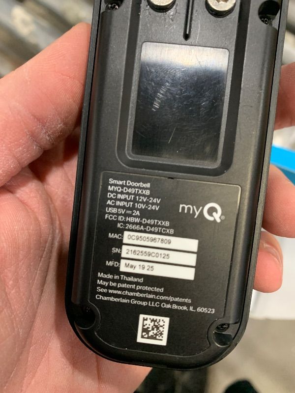 Photo 1 of *************MISSING MOUNTING PIECE************
CHAMBERLAIN myQ Video Doorbell | 2K Camera, Battery/Wired, Color Night Vision, Live View with 2-Way Talk, Motion Detection & Real-Time Alerts, 150 Deg Wide View, Black