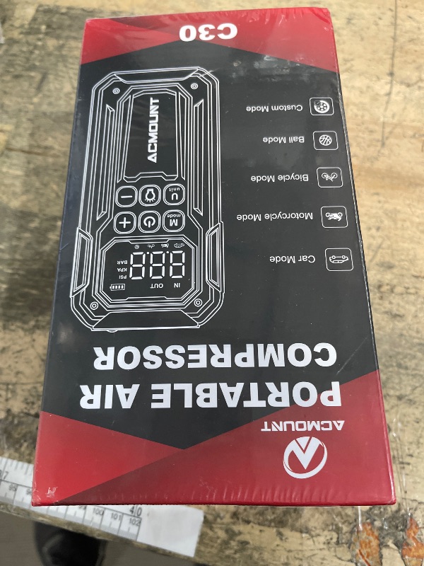 Photo 1 of Acmount C30 Tire Inflator Portable Air Compressor - 160PSI 30L/min Airflow Cordless Air Pump, 10000mAh Power Battery for Charge, Digital Pressure Gauge Tire Detection, LED Light for Car/Bike/Camping