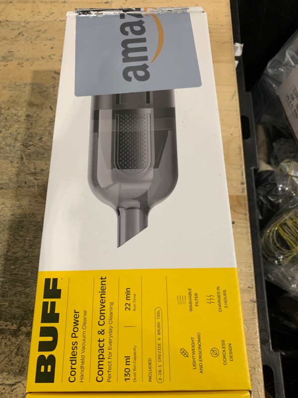 Photo 1 of ****FOR PARTS ONLY/NON-FUNCTIONAL***** BUFF Cordless Handheld Vacuum, Rechargeable Car Vacuum Cleaner with Combo Crevice and Brush Tool Included, for Home, Office, Car, Pets - Black