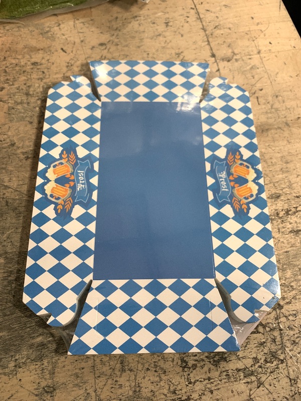 Photo 1 of 30 PCS Oktoberfest Decoration, Oktoberfest Food Trays with 3 Designs, Disposable Beer Gathering Supply, Paper Snack Take Out Food Serving Tray Blue White Checkered Tray Oktoberfest Party Supplies