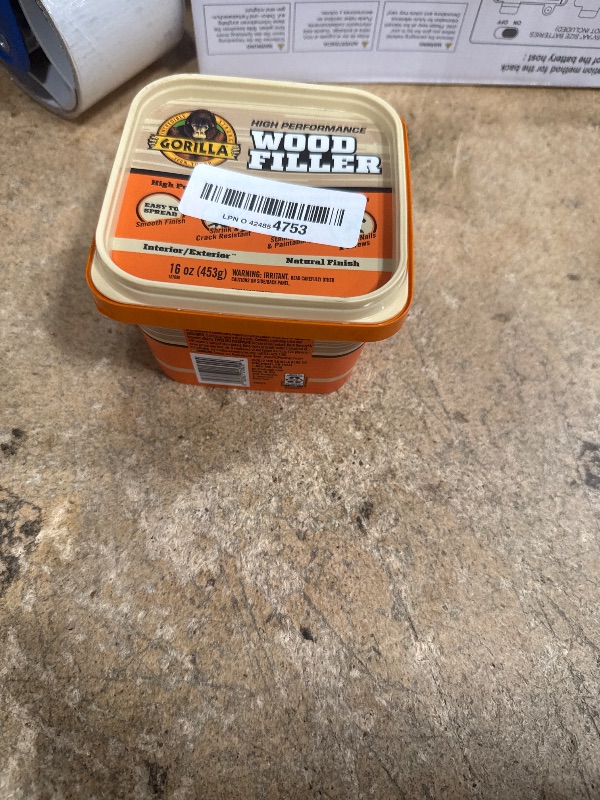 Photo 1 of **50% LEFT** Gorilla All Purpose Wood Filler, Natural Finish, 16 Ounce Tub (Pack of 1) - Water Resistant for Indoor or Outdoor Projects and Repairs