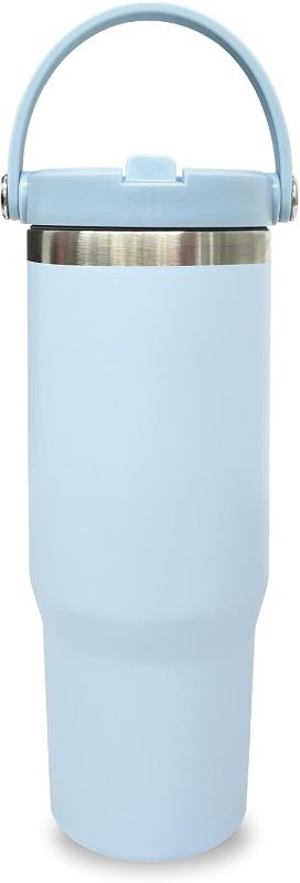 Photo 1 of  Tumbler with Top Handle, Double Wall Vacuum Insulated Tumbler with Flip Straw, Travel Coffee Mug 32oz Powder Coated Cup for Laser Engraving