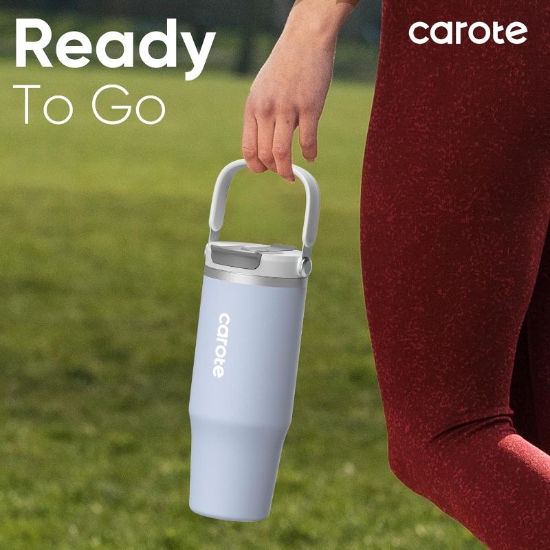 Photo 1 of  Tumbler with Top Handle, Double Wall Vacuum Insulated Tumbler with Flip Straw, Travel Coffee Mug 32oz Powder Coated Cup for Laser Engraving