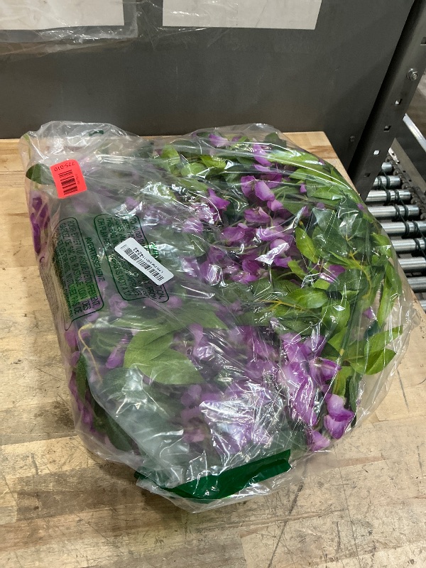 Photo 1 of **SOME STEMS FALLING OFF & MISSING FLOWERS IN PLACES** Lvydec Wisteria Artificial Flowers Garland, 4 Pcs Total 28.8ft Artificial Wisteria Vine Silk Hanging Flower for Home Garden Outdoor Ceremony Wedding Arch Floral Decor (Purplish Red)