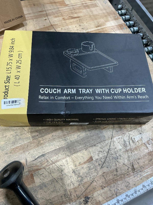 Photo 1 of **MISSING PIECES** Danfoxer 3 in 1 Acacia Wood Couch Arm Tray,Couch Tray with Cup Holder and Phone Holder,Folding Sofa Armrest Trays Clip-On Sofas Desk for Drinks,Snacks,Phone,Remote Control