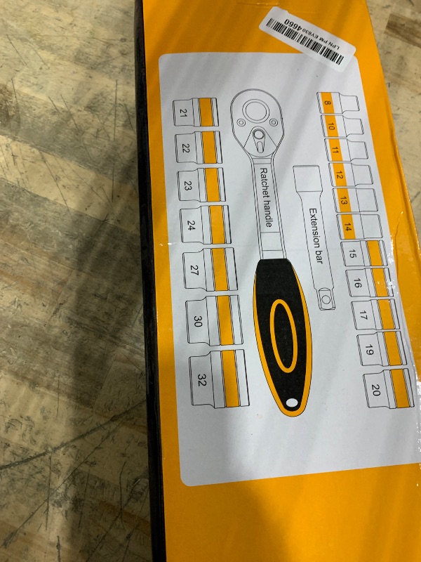 Photo 1 of 20 PCS 1/2" Drive Metric Socket Wrench Set,1/2 Reversible Ratchet Handle?6 Point Shallow Sockets (8-32mm) and Extension Bar 5", CR-V Steel, Car Repair Set