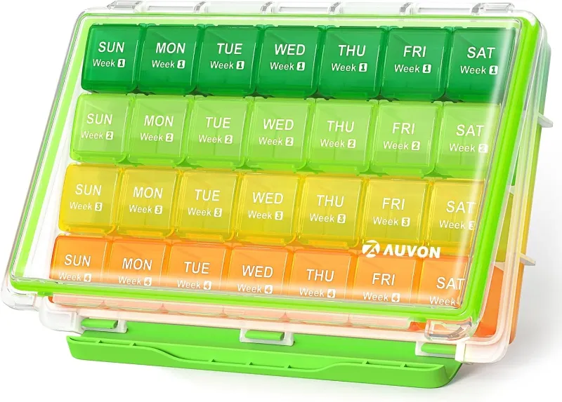 Photo 1 of *NOT CLEAR* AUVON Monthly Pill Organizer Moistureproof, Large 28 Days Pill Case with Removable Weeks