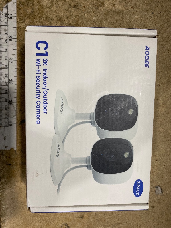 Photo 1 of ***UNTESTED*** AOQEE 2K Cameras for Home Security-Outdoor/Indoor Camera for Dog/Cat/Pet/Nanny/Baby, Color Night Vision, White Light, Siren, 24/7 SD Recordings, Works with Alexa/Google Home, C1 (C1-White-2pack-2.4G)