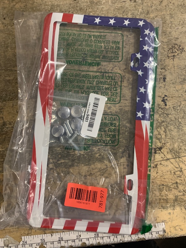 Photo 1 of 2 Packs License Plate Frame American Flag Printed Aluminum Metal Licence Plate Holder for Car Universal Fit for Men Women