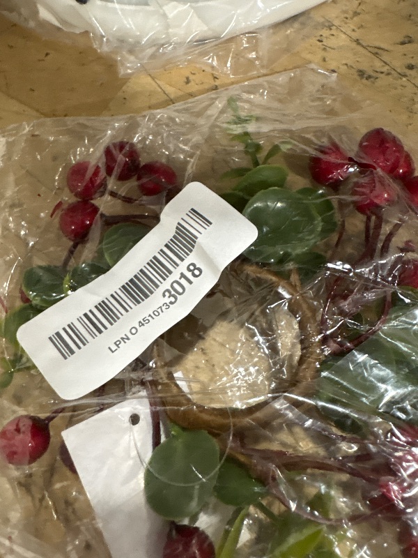 Photo 1 of 1.25" Inner Diameter Artificial Christmas Red Berries & Eucalyptus Leaves Taper Candle Ring, Set of 6