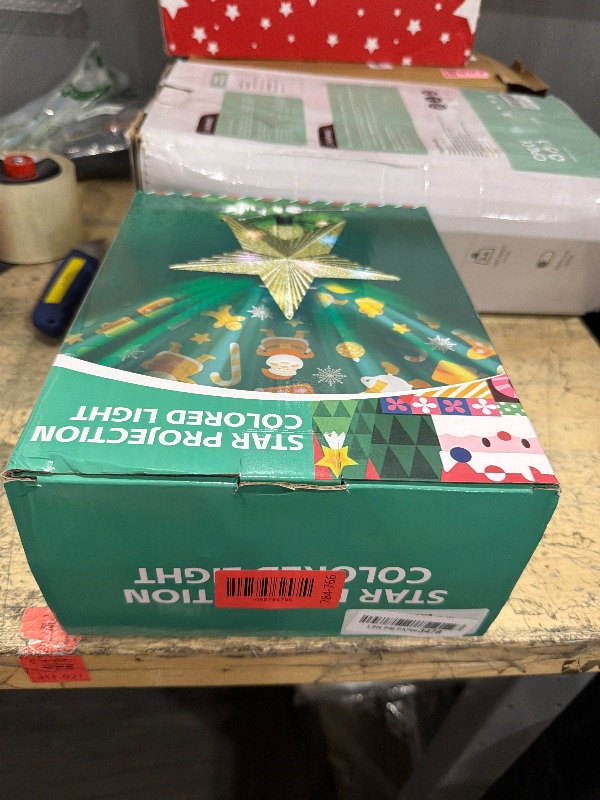 Photo 1 of [with Adjustable Base] 8.2 inch Christmas Star Tree Topper Projector with 4 Patterns and LED Lights Rotatable Projector Christmas Tree Star Topper Plug in for Indoor Office Xmas(4 Patterns, 3m Cable)