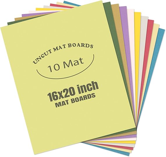 Photo 1 of AUEAR, Pack of 10 16x20 Uncut Picture Mat Boards, Assorted Colors Backing Matte Boards for Frame, Print, Artwork, Picture