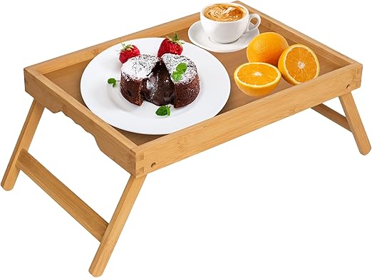 Photo 1 of Artmeer Bed Tray Table with Folding Legs,Bamboo Breakfast in Bed for TV Table, Laptop Computer Tray,Eating,Snack Tray(Bamboo) Large Size
