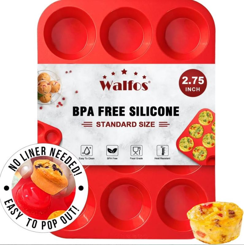 Photo 1 of Walfos Silicone Muffin Pan - 12 Cups Regular Silicone Cupcake Pan, Non-stick Silicone Great for Making Muffin Cakes, Tart, Bread - BPA Free and Dishwasher Safe
