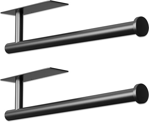 Photo 1 of 2 Pack Paper Towel Holder, Improved Paper Towel Holder Under Cabinet, Stainless Steel Paper Towel Holders Bar Rack with Self Adhesive and Screws for Kitchen, Bathroom, RV, Black
